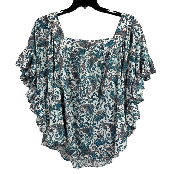 Terra & Sky Womens Top Paisley Print Flutter Sleeves Blouse 2X 20W 22W - Picture 4 of 10